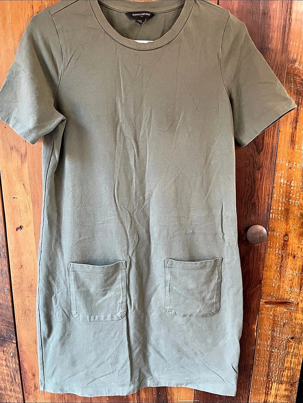 Banana Republic Olive Green Crewneck Pocket Tee Dress Green Medium